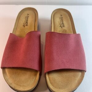 A. Giannetti Pink Suede Slide Sandals Cork Footbed Comfort Mules Size 9